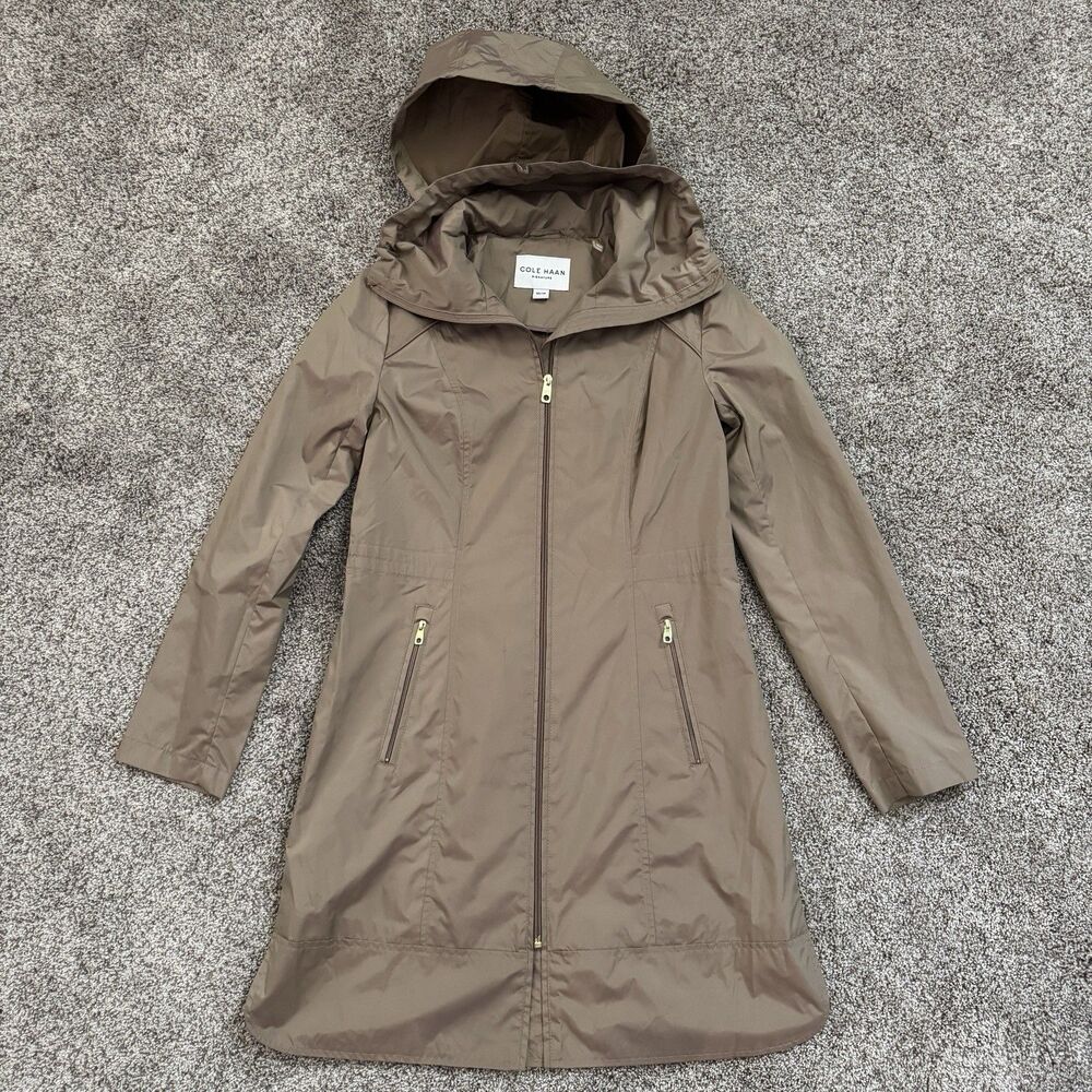 Cole Haan Hooded Rain Jacket Coat Champagne Iridescent Full Zip Women’s Size XS - Picture 3 of 16